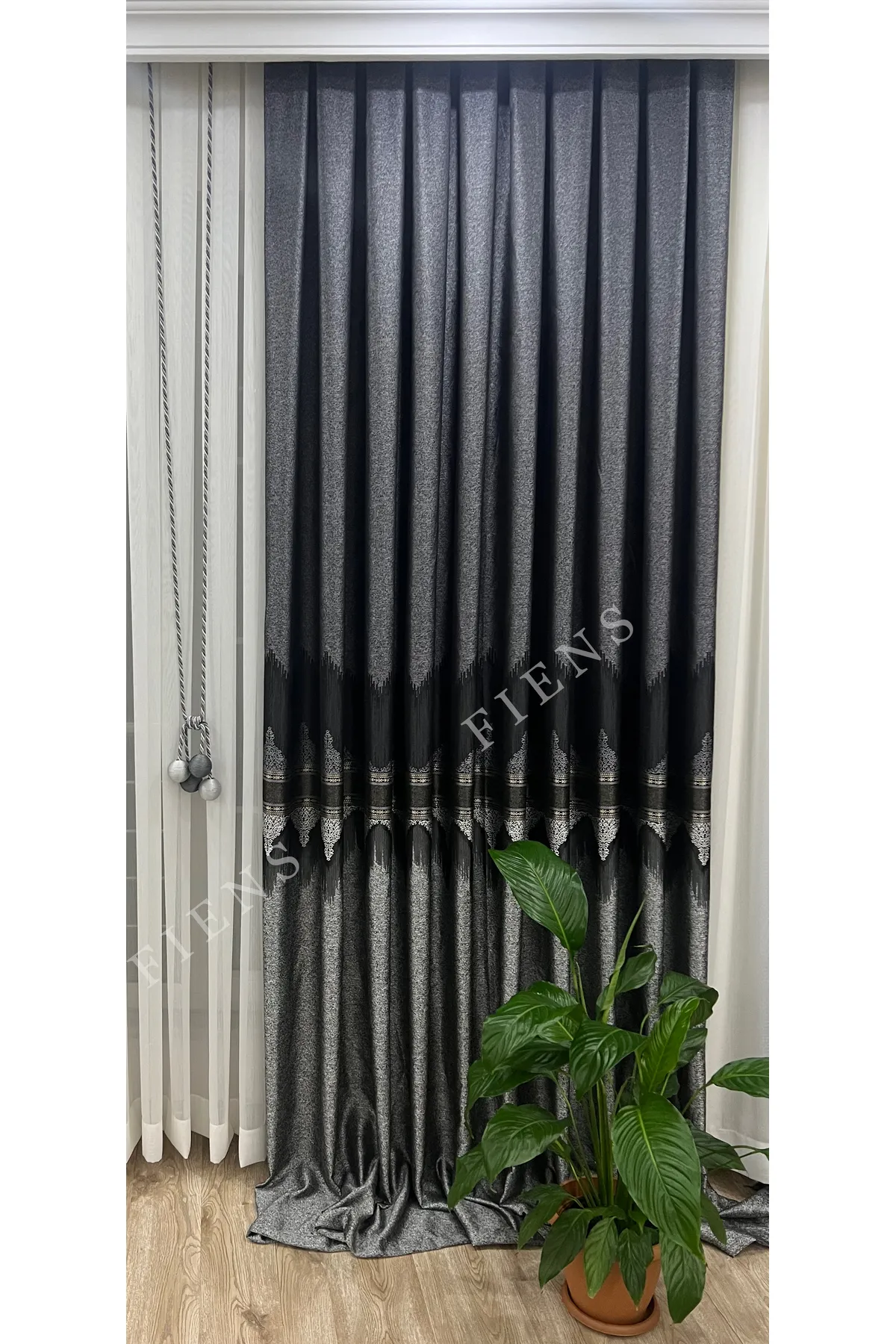 1 ÇİFT PANO FON PERDE VİYANA-21 SİYAH GRİ