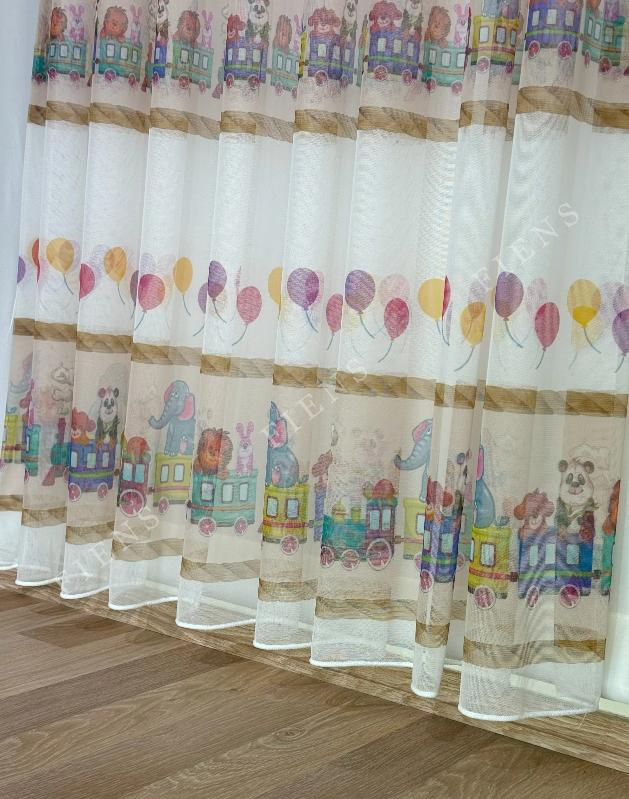 Happy Train Desenli Çocuk Odası Tül Perdesi
