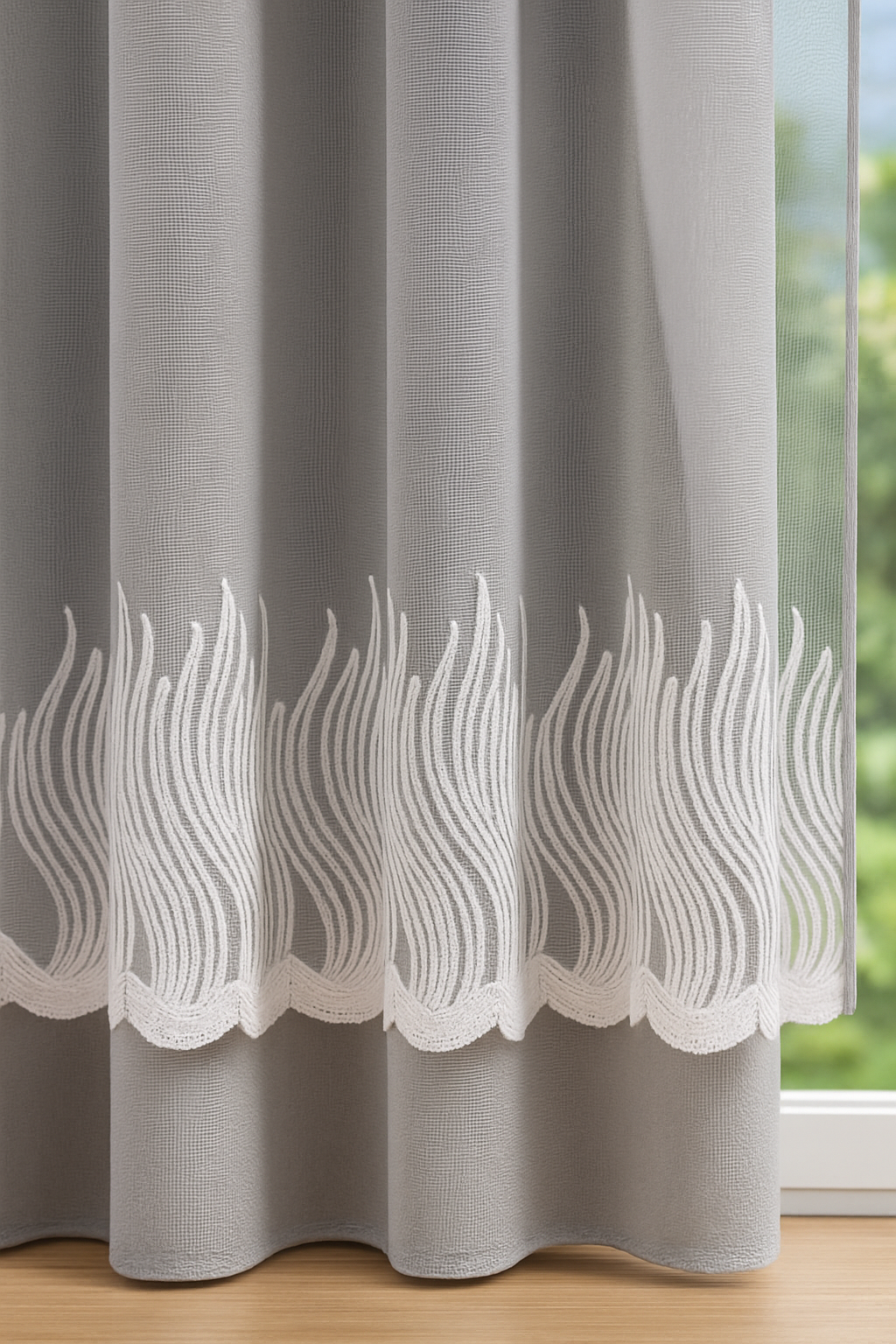 Wave motif Bambu Etek Tül Perde