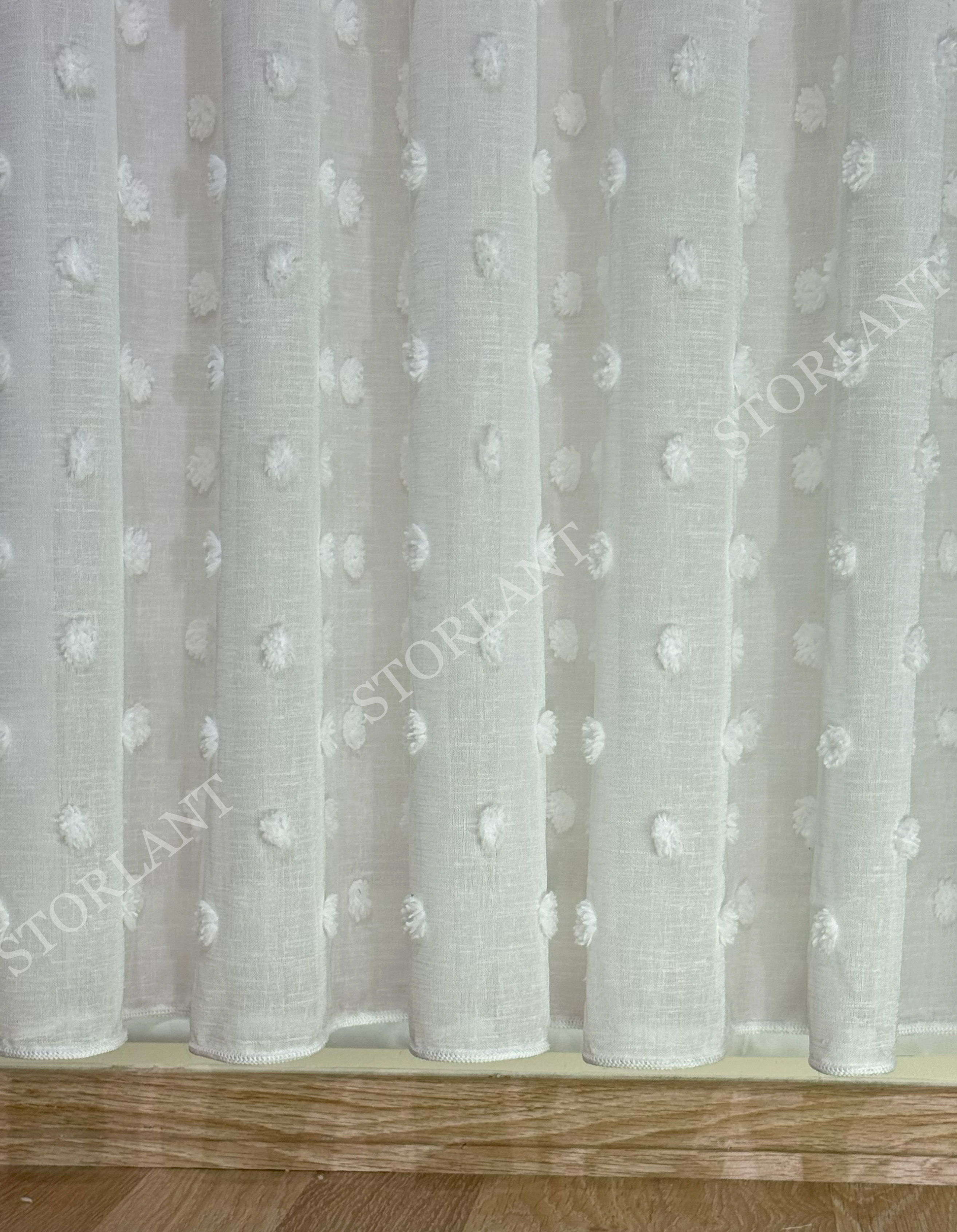 Puffy Ponpon Keten Tül Perde
